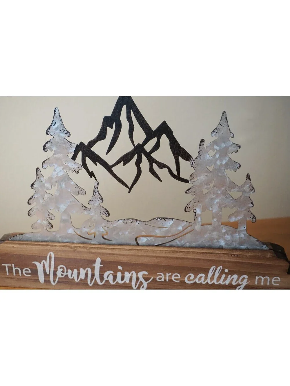 Mountains Calling Metal Sculpture Sign Forest Rustic Lodge Cabin Home Decor New